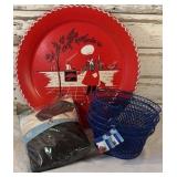 1950s Metal Serving Tray, New Grill Cover, Set of 4 New Wire Baskets