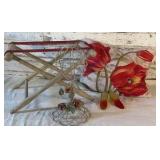 Luggage Rack, Floral Pillow, Wig/Hat Stand, Amberina Glass Shoes