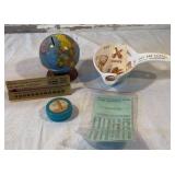 Vintage Globe Bank, NSP Thermometer, Foshay Tower Souvenir, Two-Cylinder Club, Gravy Separator