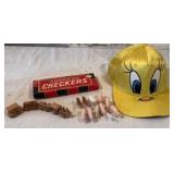Tweety Cap, American Checkers, Wood Train, Farm Animals