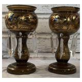Antique Bohemian Smoky Glass Mantel Lusters