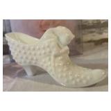 Swedish Glass Basket, Fenton Hobnail Shoe, Flower Pin
