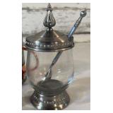 Metal and Brass Salt and Pepper Shakers, Pewter Sugar Bowl