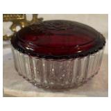 1940s Ruby Powder Dish, Trinket Containers and Brass Photo Frame