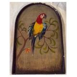 Hand Painted Rooster Cheese Box, Country Cottage Wall Pocket, Painted Parrot Decor