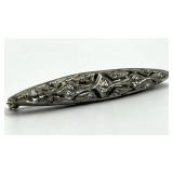 Filigree Brooch Pin - 2.5 in L x 0.5 in W, Clear Stones
