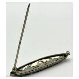 Filigree Brooch Pin - 2.5 in L x 0.5 in W, Clear Stones