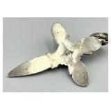 925 Sterling Silver Mexican Cross Pendant 2 x 1.5 in with Green Cabochon