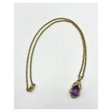 Amethyst Teardrop Pendant Necklace on 9in Gold-Tone Chain