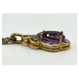 Amethyst Teardrop Pendant Necklace on 9in Gold-Tone Chain