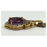 Amethyst Teardrop Pendant Necklace on 9in Gold-Tone Chain