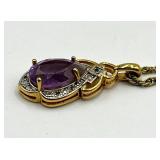 Amethyst Teardrop Pendant Necklace on 9in Gold-Tone Chain