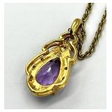 Amethyst Teardrop Pendant Necklace on 9in Gold-Tone Chain