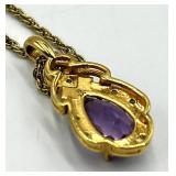 Amethyst Teardrop Pendant Necklace on 9in Gold-Tone Chain