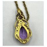 Amethyst Teardrop Pendant Necklace on 9in Gold-Tone Chain