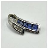Sapphire & Diamond Look Pendant 1 in x 0.25 in - Sterling Silver 925