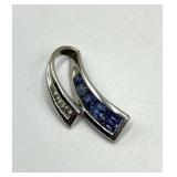 Sapphire & Diamond Look Pendant 1 in x 0.25 in - Sterling Silver 925