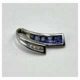 Sapphire & Diamond Look Pendant 1 in x 0.25 in - Sterling Silver 925
