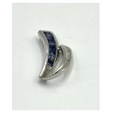 Sapphire & Diamond Look Pendant 1 in x 0.25 in - Sterling Silver 925