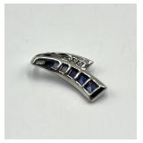 Sapphire & Diamond Look Pendant 1 in x 0.25 in - Sterling Silver 925