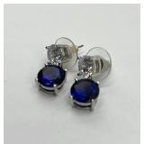 Sapphire Drop Earrings with Clear Stones - Sterling Silver 0.75 in L x 0.25 in W