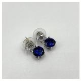 Sapphire Drop Earrings with Clear Stones - Sterling Silver 0.75 in L x 0.25 in W
