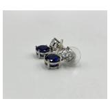Sapphire Drop Earrings with Clear Stones - Sterling Silver 0.75 in L x 0.25 in W