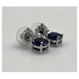 Sapphire Drop Earrings with Clear Stones - Sterling Silver 0.75 in L x 0.25 in W