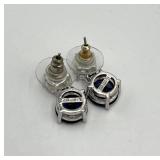 Sapphire Drop Earrings with Clear Stones - Sterling Silver 0.75 in L x 0.25 in W
