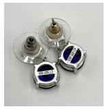 Sapphire Drop Earrings with Clear Stones - Sterling Silver 0.75 in L x 0.25 in W
