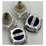 Sapphire Drop Earrings with Clear Stones - Sterling Silver 0.75 in L x 0.25 in W