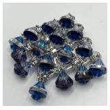 Bead Brooch Pin - Blue Crystal Teardrop Cluster, 2.75 x 3 in