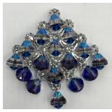 Bead Brooch Pin - Blue Crystal Teardrop Cluster, 2.75 x 3 in
