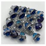 Bead Brooch Pin - Blue Crystal Teardrop Cluster, 2.75 x 3 in