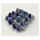 Bead Brooch Pin - Blue Crystal Teardrop Cluster, 2.75 x 3 in