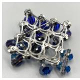 Bead Brooch Pin - Blue Crystal Teardrop Cluster, 2.75 x 3 in