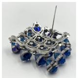Bead Brooch Pin - Blue Crystal Teardrop Cluster, 2.75 x 3 in
