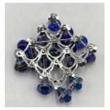 Bead Brooch Pin - Blue Crystal Teardrop Cluster, 2.75 x 3 in