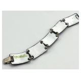 Signed Art Enamel Blue Bracelet - Handcrafted Glass Tile Links, 7 in L x 0.75 in W