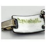 Signed Art Enamel Blue Bracelet - Handcrafted Glass Tile Links, 7 in L x 0.75 in W