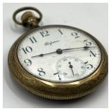 Perfection Pocket Watch - Ornate Engraved Gold-Tone Case, 3 in Long x 2 in Diameter