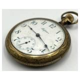 Perfection Pocket Watch - Ornate Engraved Gold-Tone Case, 3 in Long x 2 in Diameter