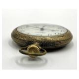Perfection Pocket Watch - Ornate Engraved Gold-Tone Case, 3 in Long x 2 in Diameter