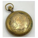 Perfection Pocket Watch - Ornate Engraved Gold-Tone Case, 3 in Long x 2 in Diameter