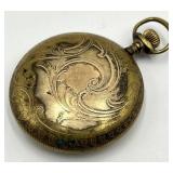 Perfection Pocket Watch - Ornate Engraved Gold-Tone Case, 3 in Long x 2 in Diameter