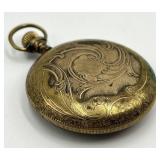 Perfection Pocket Watch - Ornate Engraved Gold-Tone Case, 3 in Long x 2 in Diameter