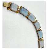 Signed Art Enamel Bracelet - 7 inch Length, Pale Blue Cabochon Squares