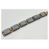 Signed Art Enamel Bracelet - 7 inch Length, Pale Blue Cabochon Squares