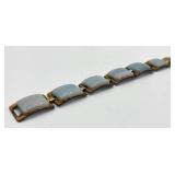 Signed Art Enamel Bracelet - 7 inch Length, Pale Blue Cabochon Squares