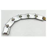 Signed Art Enamel Bracelet - 7 inch Length, Pale Blue Cabochon Squares